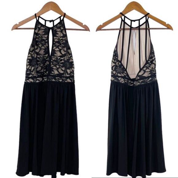 Morgan & Co. Lace Keyhole Strappy Back Dress Black Nude - Picture 2 of 9